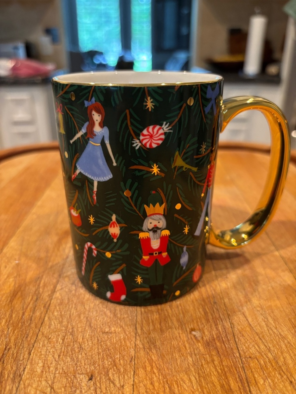Festive Nutcracker Christmas Mug with Gold Handle